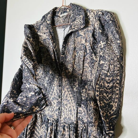 ULLA JOHNSON Lucinda Puff Sleeve Corduroy Button Collared Midi Dress Size 10 - Picture 8 of 14